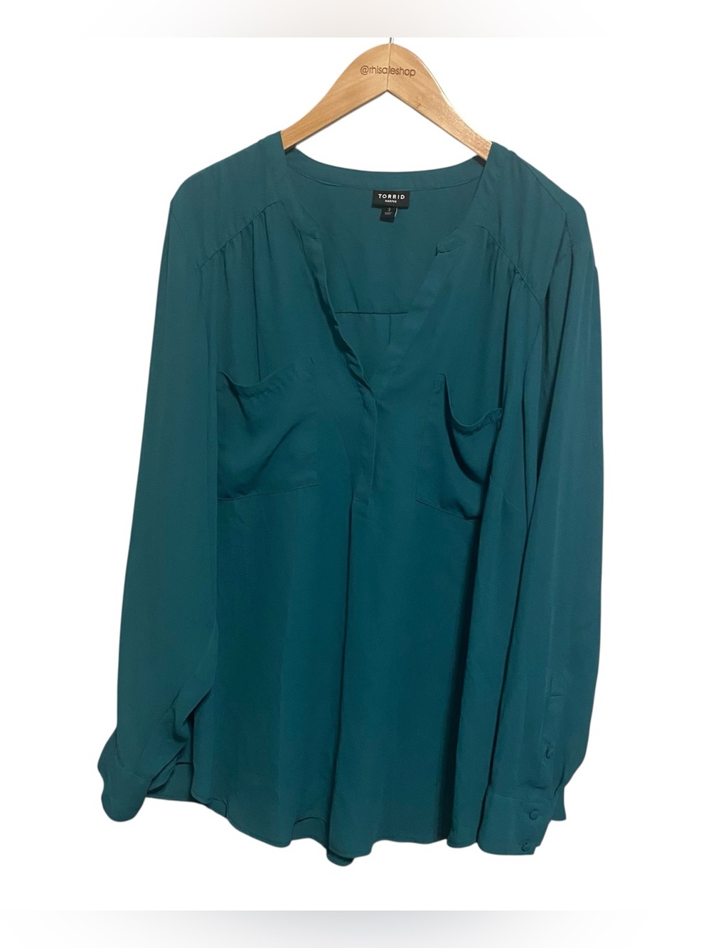 Torrid Jewel Tone Emerald Green Long Sleeve Chiffon Harper Blouse Size 3X